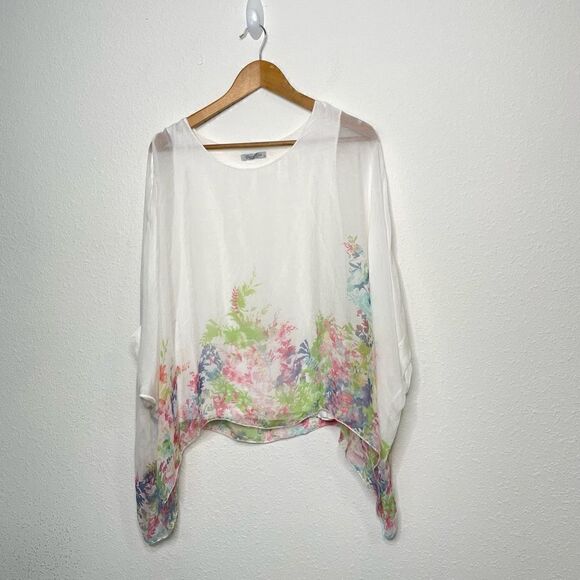 Elena Baldi Tops - Elena Baldi Italy Women’s‎ Silk White Floral Dolman Sleeve Top Size S